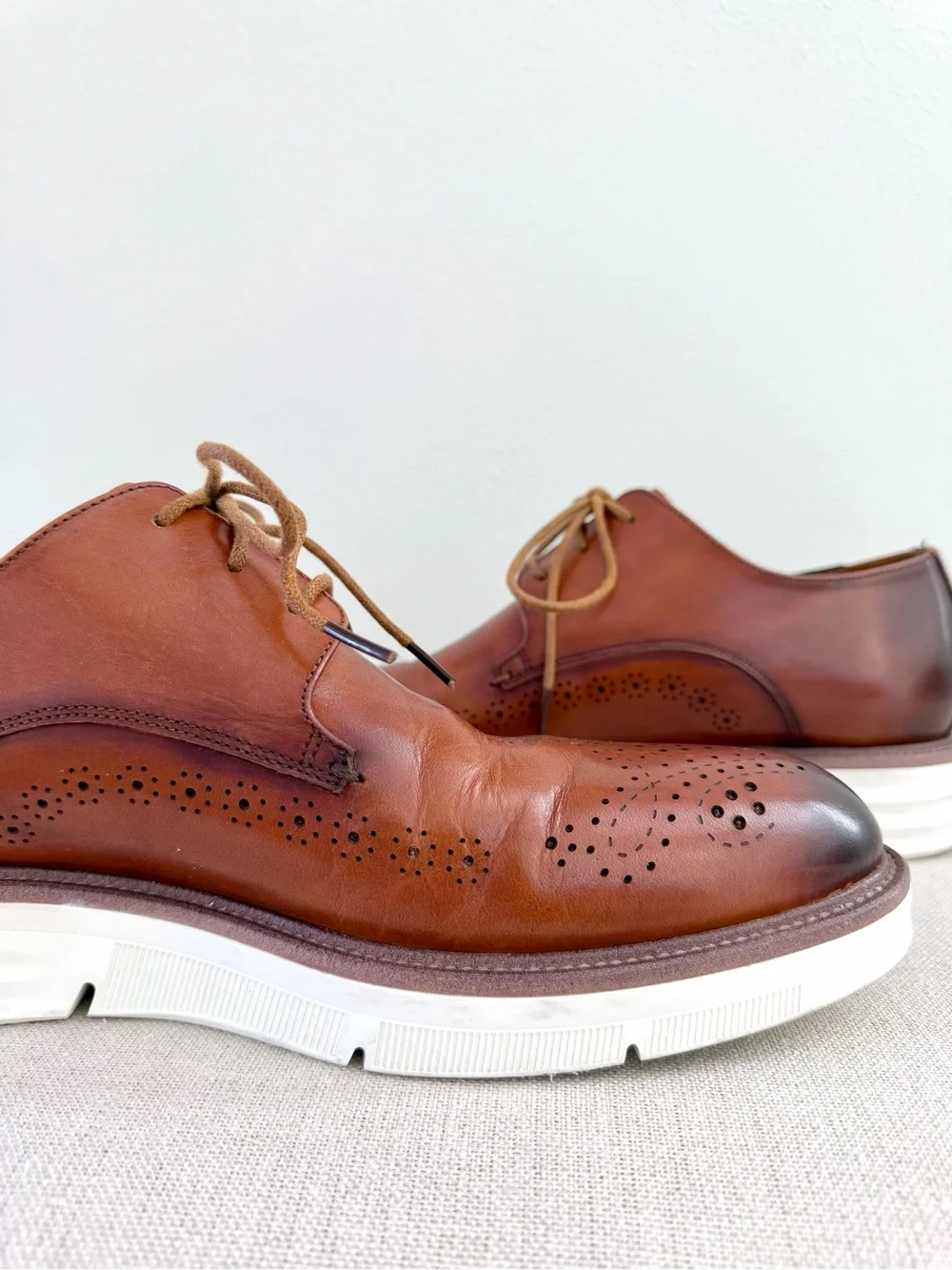 TAFT 365 Brogue Derby Leather Shoes Men’s 8 Cognac Brown Hybrid Dress Oxford EUC